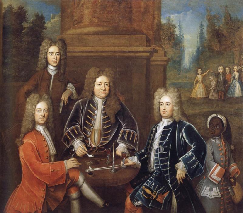 unknow artist Elibu Yale the 2nd Duke of Devonshire,Lord James Cavendish,Mr Tunstal and a Page Sweden oil painting art